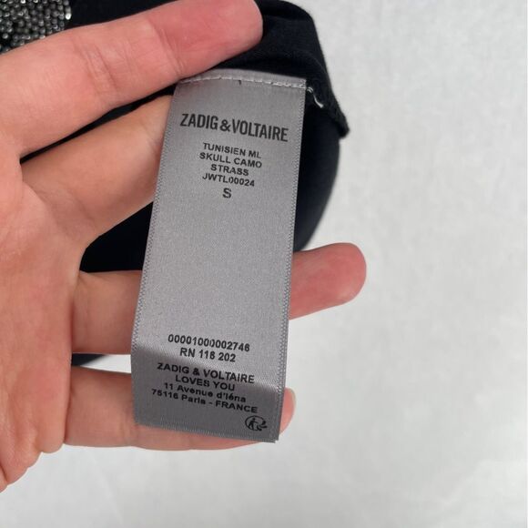 ~Zadig & Voltaire Tunisien Skull Camo Bejeweled Long Sleeve Top NWT - Picture 7 of 9